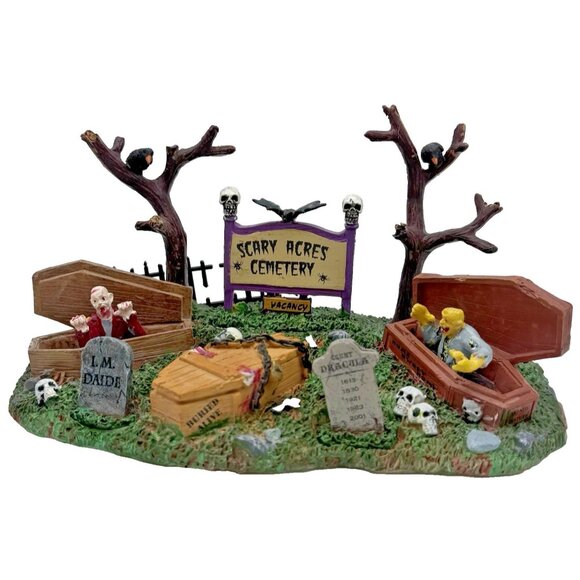 Lemax Spooky Town Scary Acres Cemetery Lot Halloween Village Coffins Graveyard - Picture 4 of 16